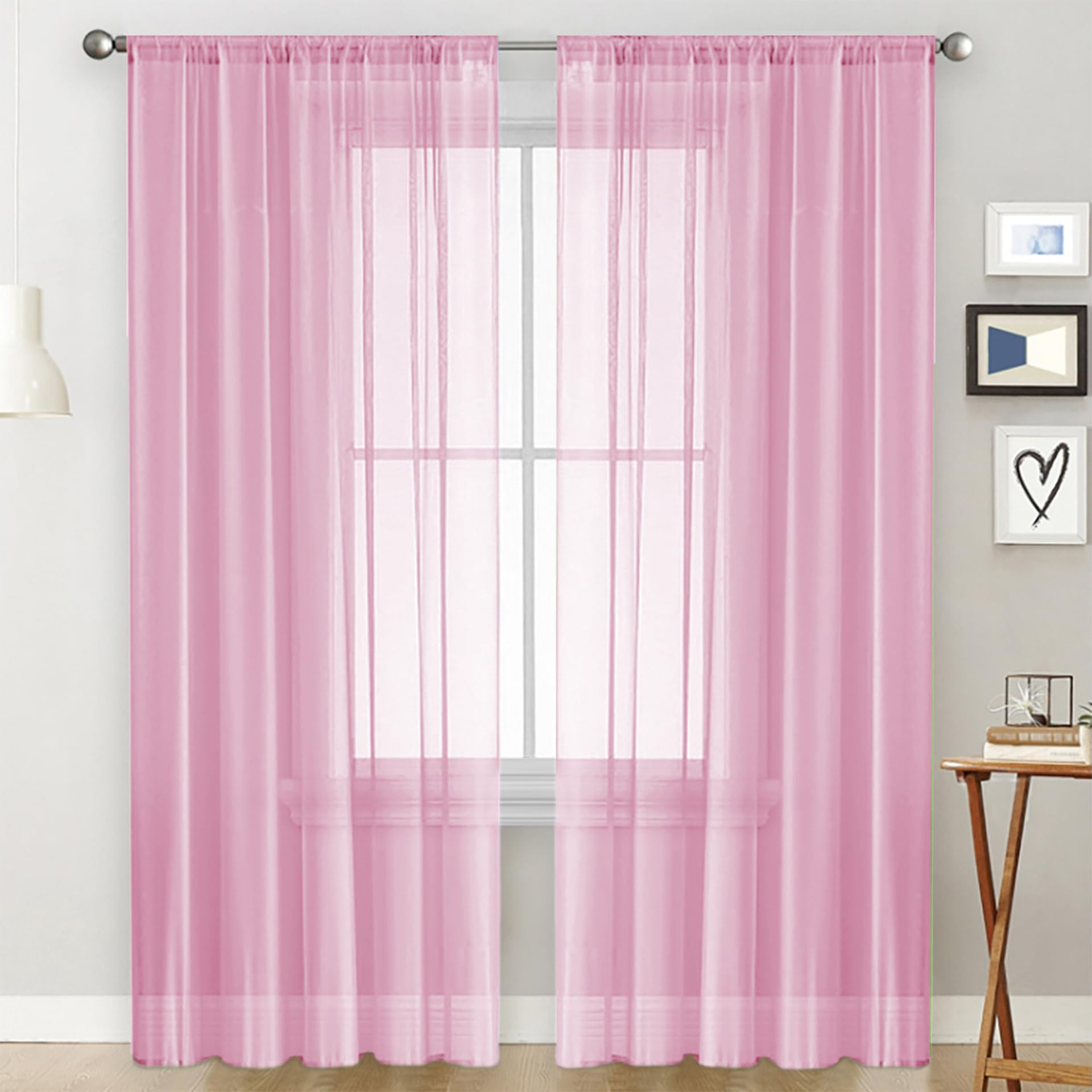 AMZYU Voile Curtains for Living Room 195 x 260 cm Semi Transparent Sheer Curtains Short Wrinkle Resistant Solid Colour, Privacy Protected for Bedroom Patio Door, Pink