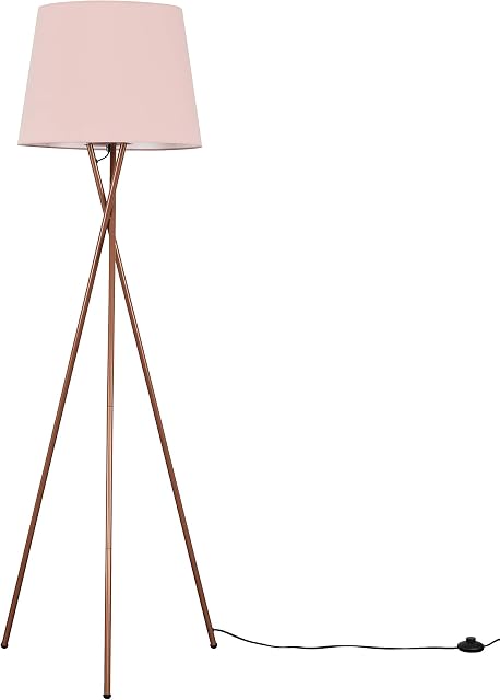 MiniSun Modern Copper Metal Tripod Floor Lamp with a Pink Tapered Shade