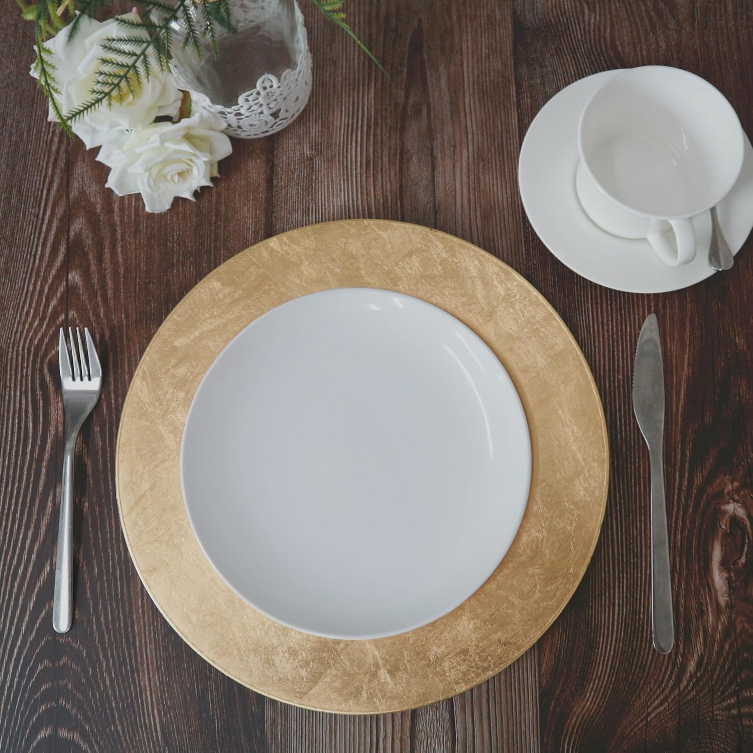 Hosley Gold Charger Plates Set of 4 – 11.75” Decorative Plastic Table Chargers for Wedding Centerpieces, Event Decor & Elegant Dining