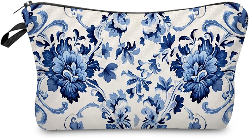 Necessaire de maquiagem YULUENZE com estampa de porcelana azul e branca, zíper metálico, Blue And White Porcelain 02