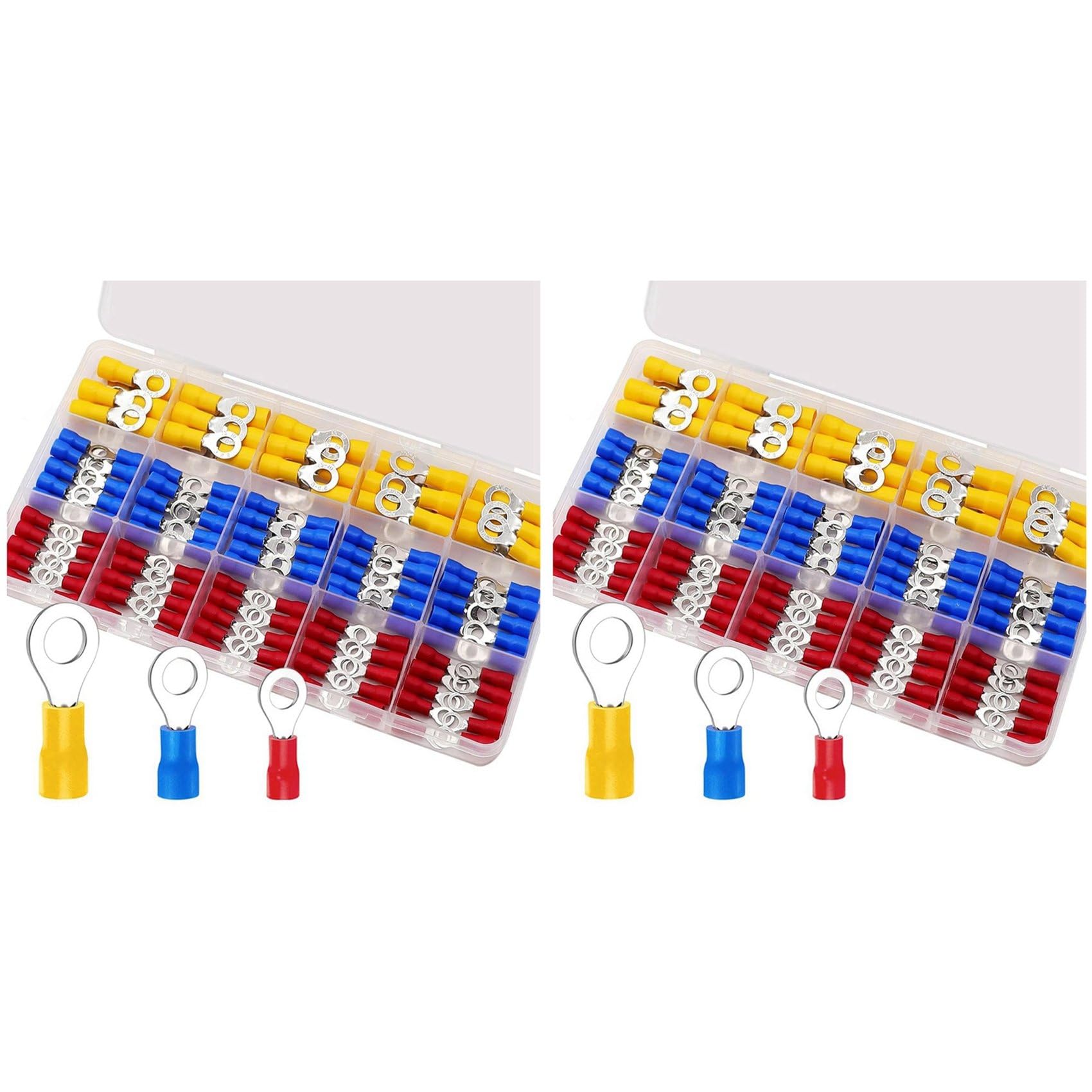 Kueohse 500Pcs Insulated Wire Connectors Crimp Terminal Kit O-Type Wire Lug PVC Round Ring Cold-Press Pre-Insulated Terminal