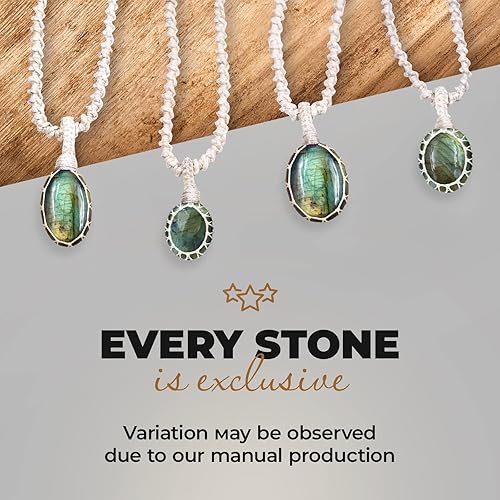 Vista 3 de Crystal Necklace with Stone Pendant - Amulet for Chakra Healing, Handmade Unisex Jewelry with Gift Bag, Handmade White Macrame Cord, Natural