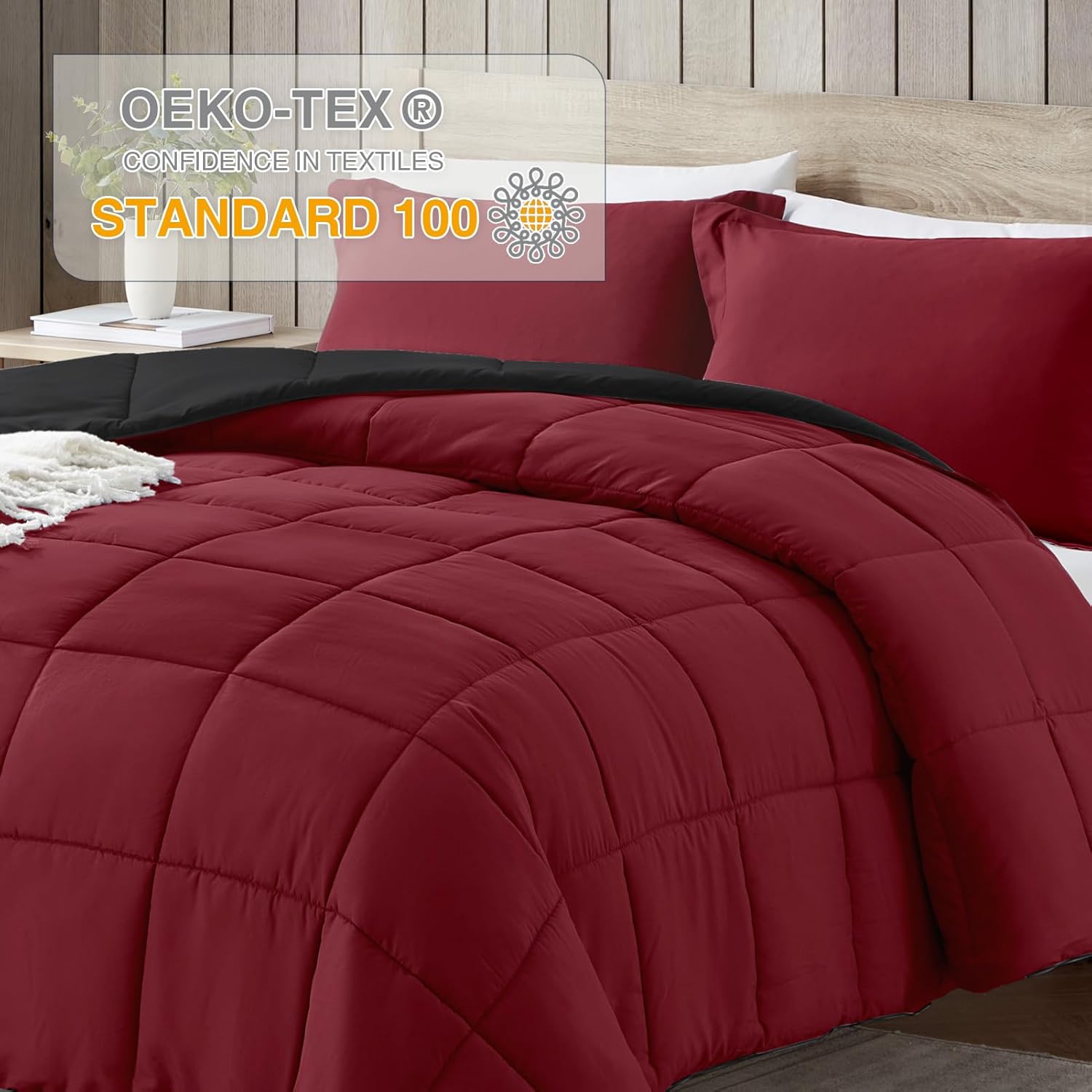 satisomnia King Size Comforter Set, Red Bedding Comforters King Size, 3 Pieces Down Alternative Bed Comforter Lightweight, Soft Quilted Bed Set Breathable, Reversible All Season Bedding Sets - Image 3