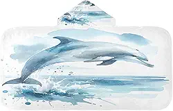 Burbuja Toalha de banho com capuz golfinho aquarela para crianças, toalha de praia de pelúcia macia absorvente para chá de meninas e meninos 3-10 anos, 61 x 127 cm
