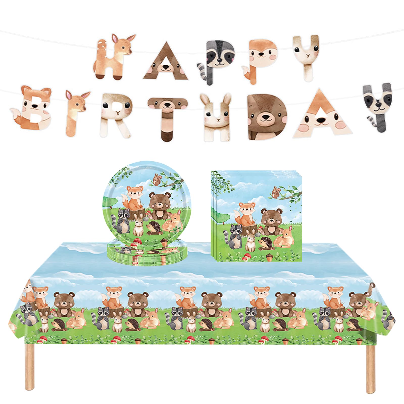 JeVenis Waldtiere Partygeschirr-Set – 54-teilig Mit Tellern, Servietten & Banner Für Safari-Geburtstag