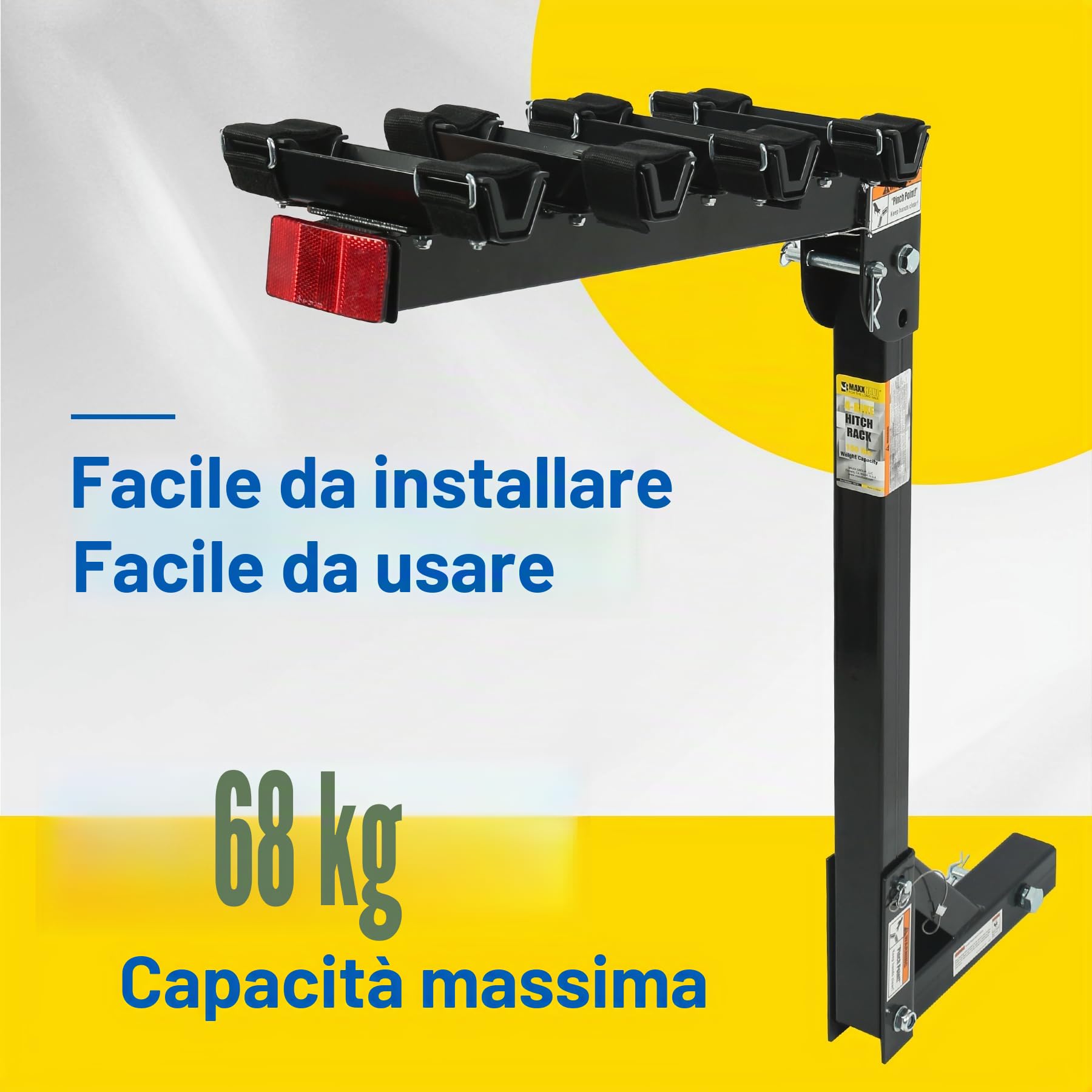 MAXXHAUL 70210 Hitch Mount Portabici 4 Bici, Nero, per Auto, Camion, SUV Minivan, Grande