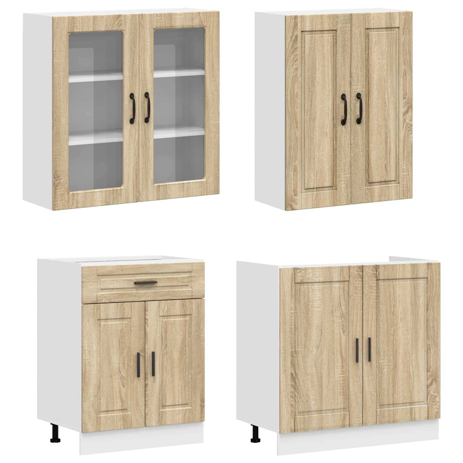 Mobile da cucina Porto, 8 pezzi, cucina da incasso in rovere Sonoma, moderno blocco da cucina angolare con mobiletto inferiore e pensile, per cucina e sala da pranzo