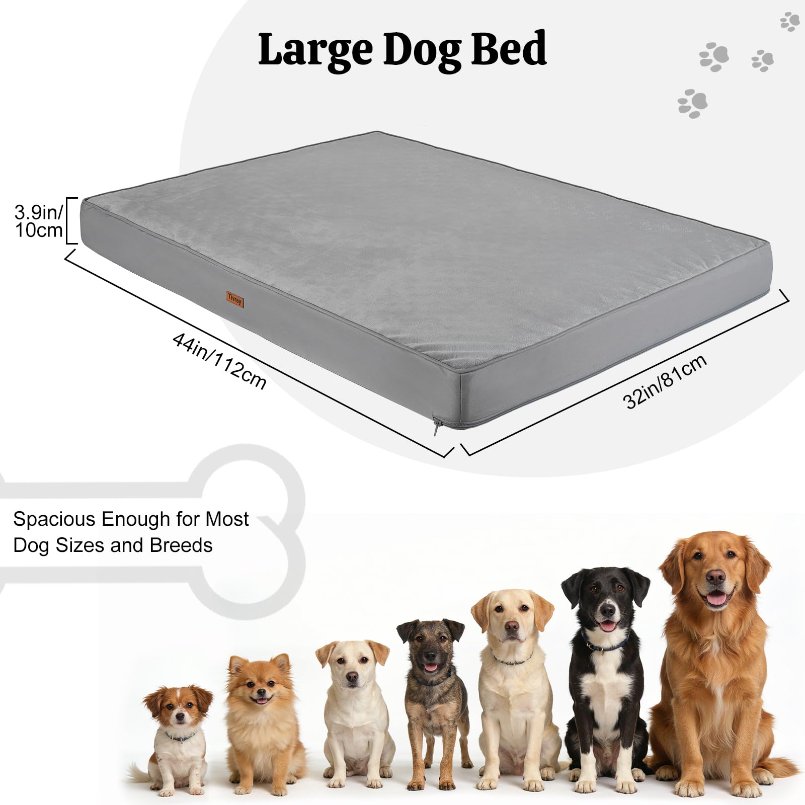Cama Ortopédica para Perro 112x81cm, Colchón Grande Impermeable para Mascotas, Cama con Funda Suave Extraíble y Lavable, Espuma Tipo Huevo, Base Antideslizante para Perros Grandes, Gris