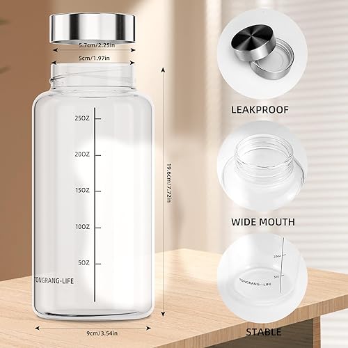 Miniatura 2 de Botellas de vidrio de gran capacidad de 27 onzas con tapa para mezclas de proteínas, botella de agua para jugos, licuados, alimentos secos, viajes y