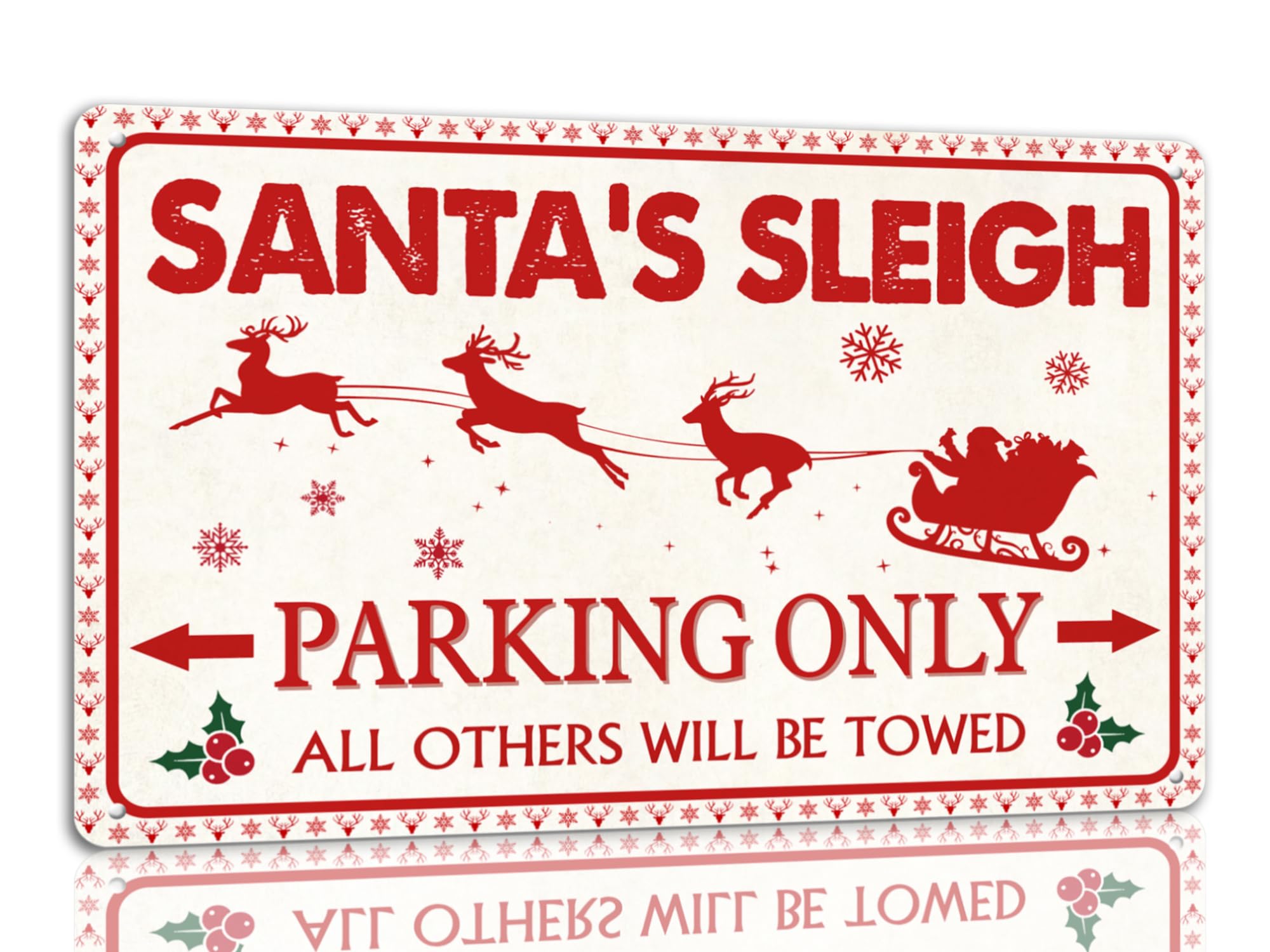 SMAZDFXX Santa's Sleigh Parking Only Tin Sign Funny Christmas Metal Signs Retro Santa Sign Christmas Wall Art Decor For Home Cafe Shop 8"x12"