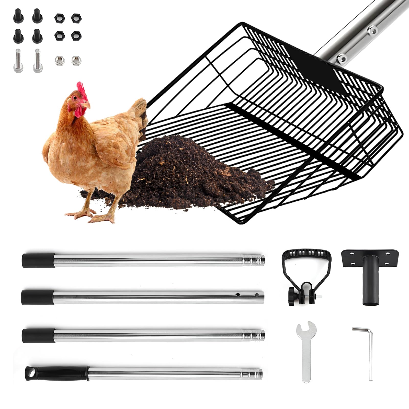 Paletta Lettiera Gatto, Paletta per Letame di Pollo Strumento per la Pulizia Degli Pala per Escrementi di Pollo con Manico Regolabile, per Giardino da Spiaggia Pollaio (A)