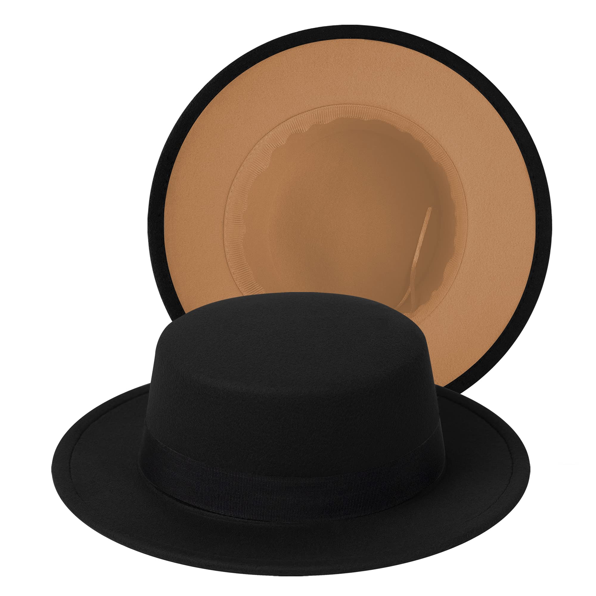 Classic Fedora Hat Two Tone Flat Top Hat with Band Wide Brim Pork Pie Hat Adjustable Patchwork Colors Panama Hat