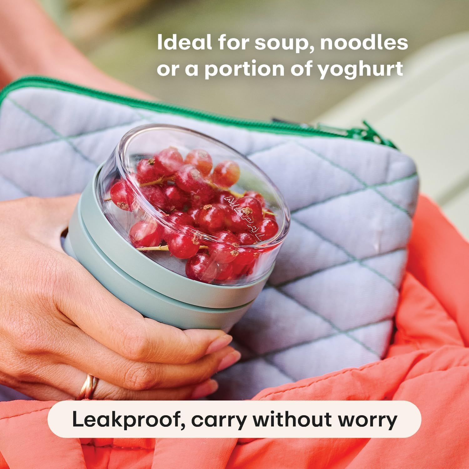 Mepal | Pojemnik na lunch Ellipse Mixed | Campus Red + Vivid Green | Kubek na musli na wynos | Przegródka na jogurt i musli | 500 ml + 200 ml | Nadaje się do zamrażarki, kuchenki mikrofalowej i