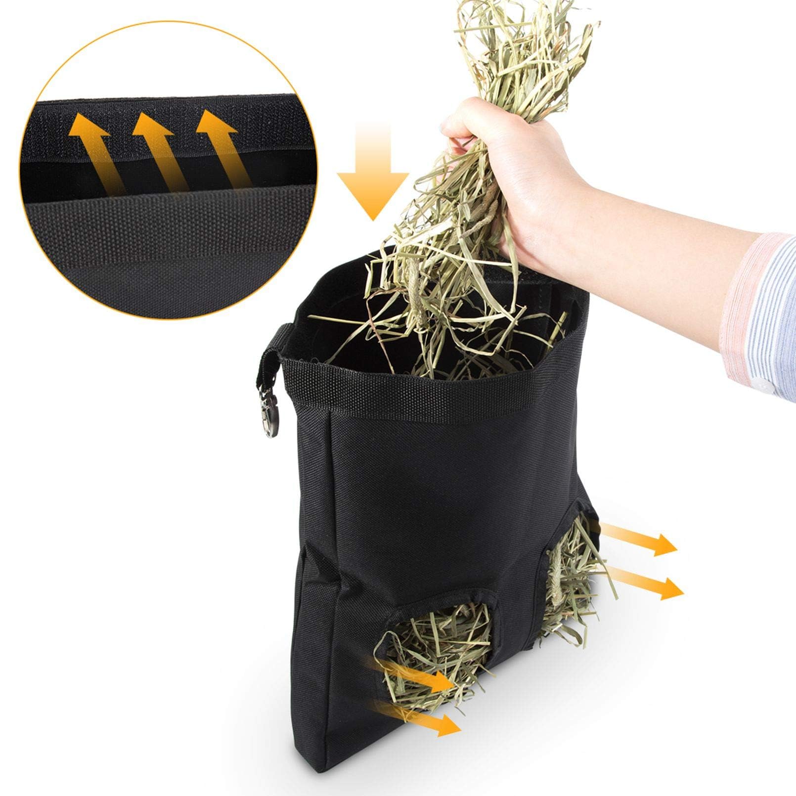 beueyfr Rabbit Hay Feeder Bag, Guinea Pig Hay Feeder Holder,Black Hanging Feeding Hay for Small Animals 600D Oxford Cloth Fabric - Image 4