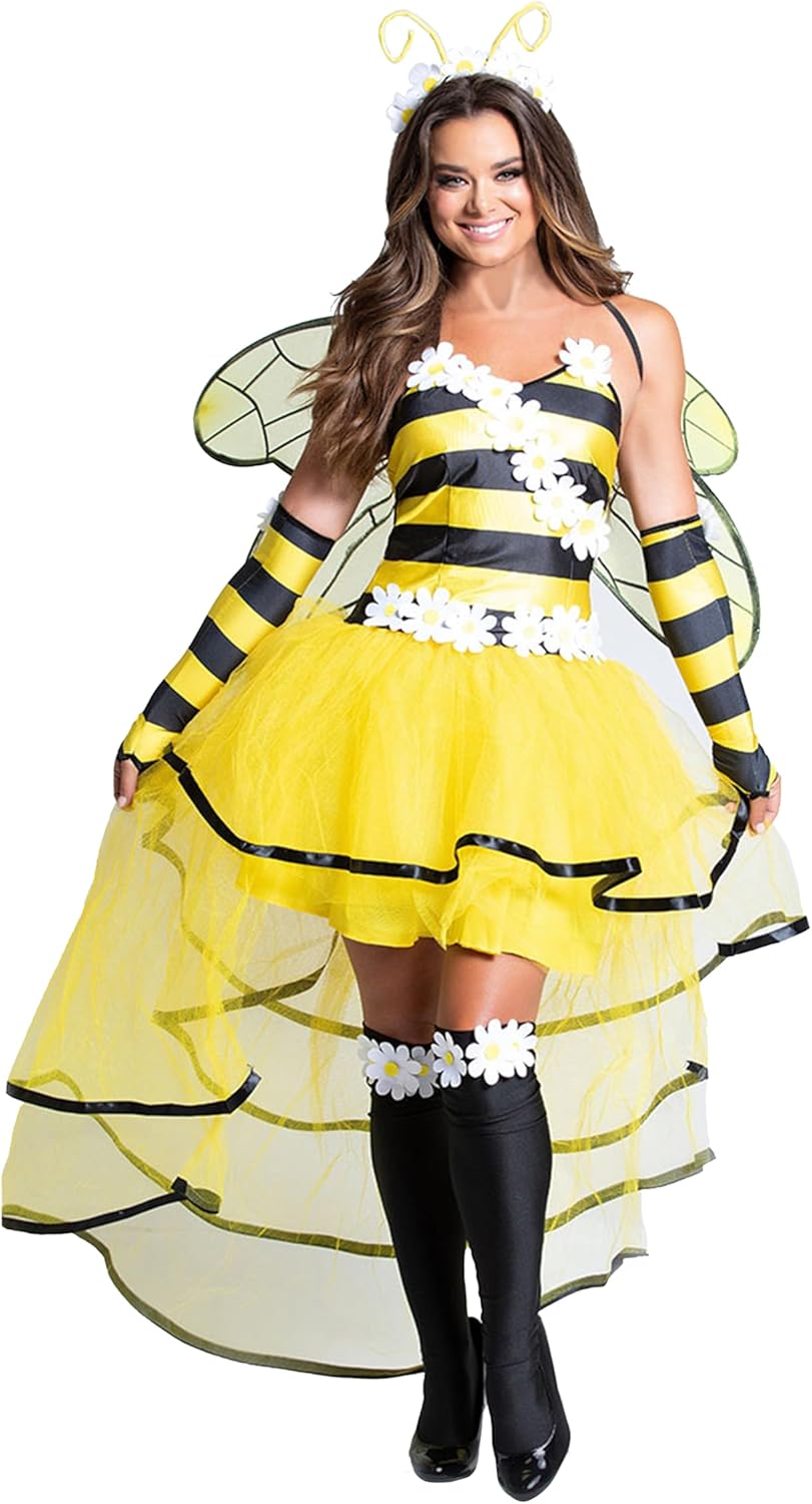 Bumble Bee Costume for Women Girl w Head Piece Funny Animal Fancy Dress Halloween Costumes Party Cosplay Dress