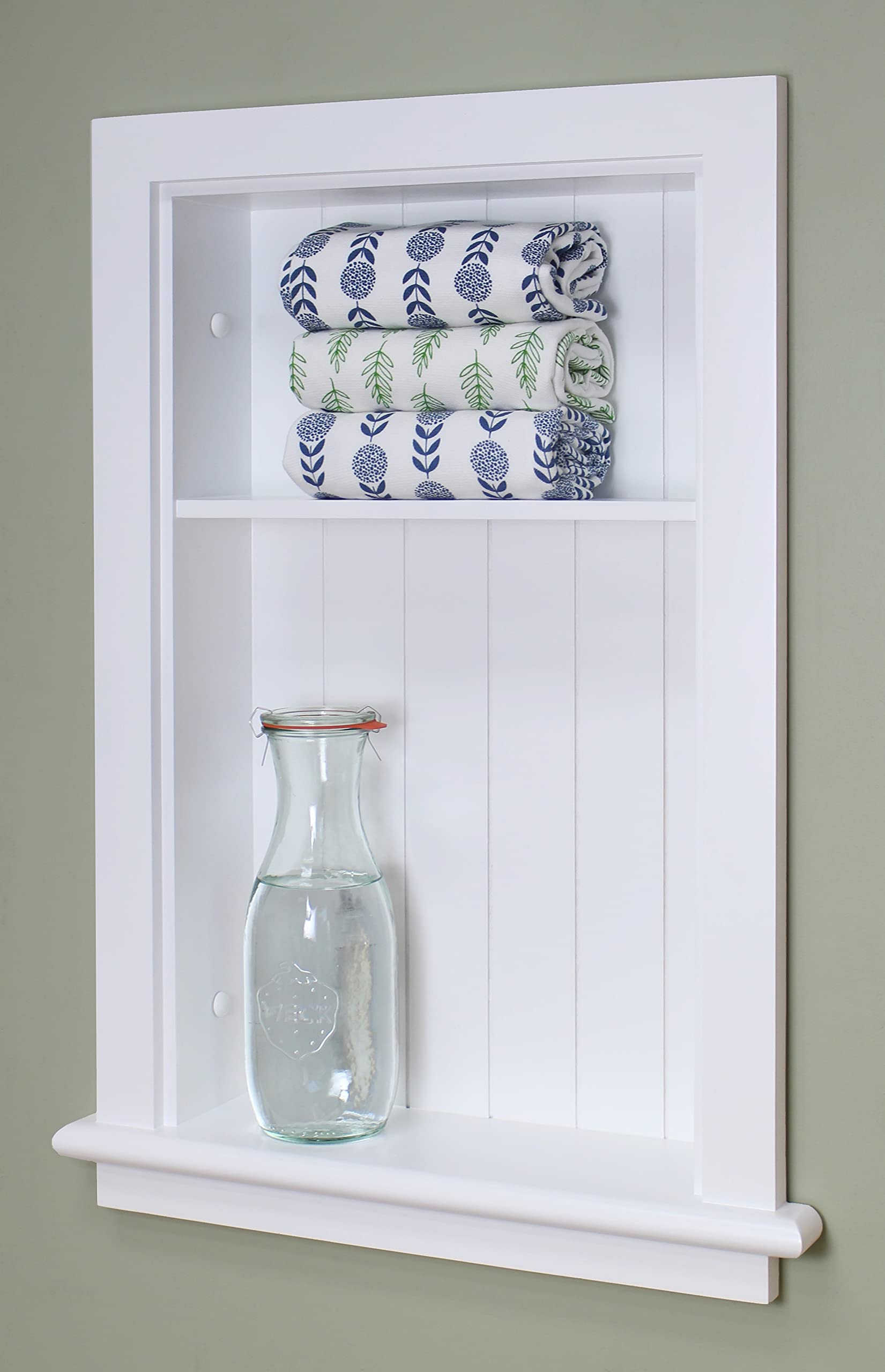 Fox Hollow Furnishings14x24 Aiden Wall Niche (White w/Beadboard Back 1 Shelf)