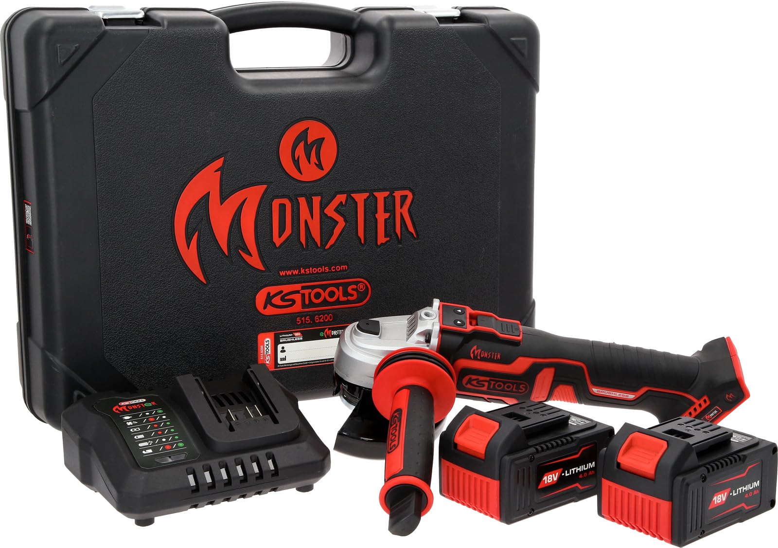 KS Tools 515.6200 eMONSTER Brushless-Akku-Winkelschleifer-Satz, 4-tlg