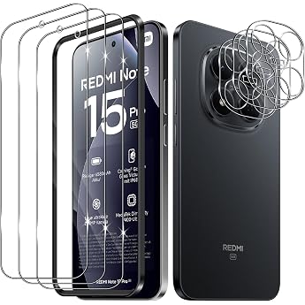 Tempered Glass Screen Protector for Xiaomi Redmi Note 15 Pro 5G 6.83 Inch Not 4G Screen Protector Pack of 3 Screen Protectors with 3 Camera Protection Glass 9H Hardness Protective Glass Mobile Phone Film HD Clear Tempered Glass Protection Glass