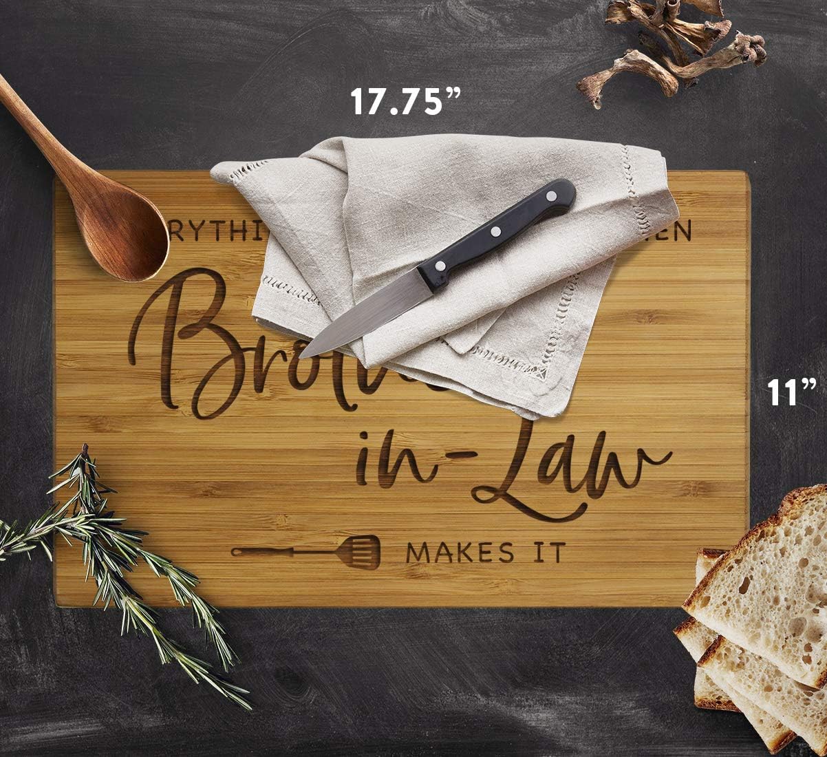 Andaz Press Large Bamboo Wood BBQ Cutting Board Gift, 17.75 x 11-inch, Everything Tastes Better When Brother-In-Law Makes It, 1-Pack, Engraved Serving Chopping Board Birthday Chef Kitchen Ideas