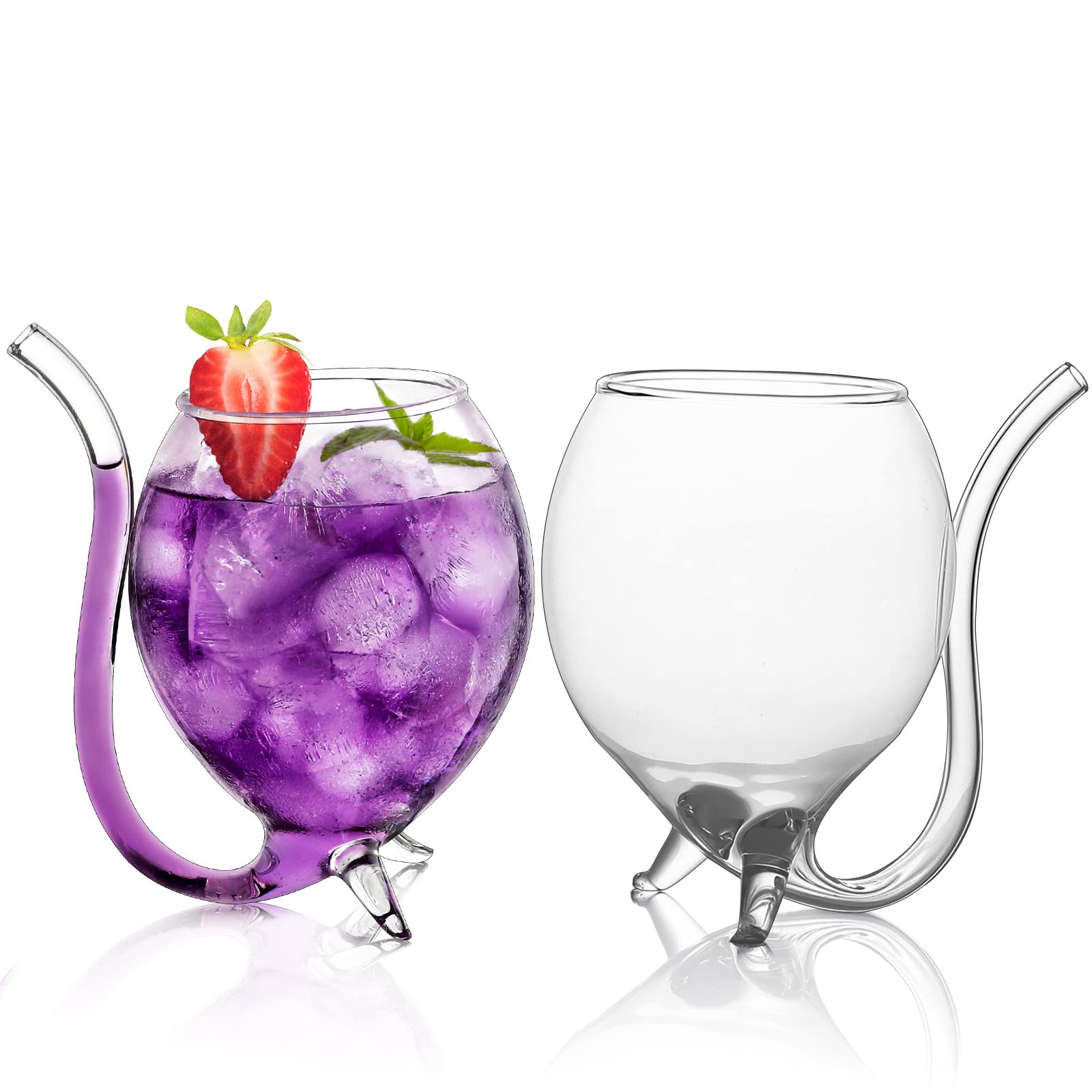 SuproBarware Port Sipper Cocktail Glasses Set of 2 Creative Vampire Wine Glass with Straw 12oz Good for Party Bar Club Home (Transparent)