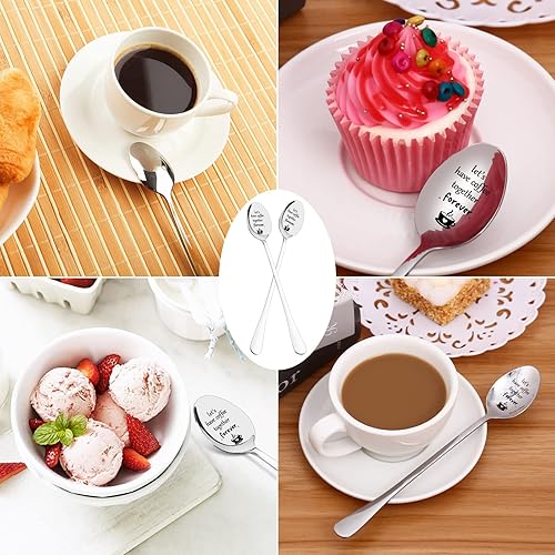 Miniatura 6 de Cucharas de café grabadas, cuchara de acero inoxidable personalizada, 2 cucharas de mango de 7.5 pulgadas de largo, regalos para amantes, mejores