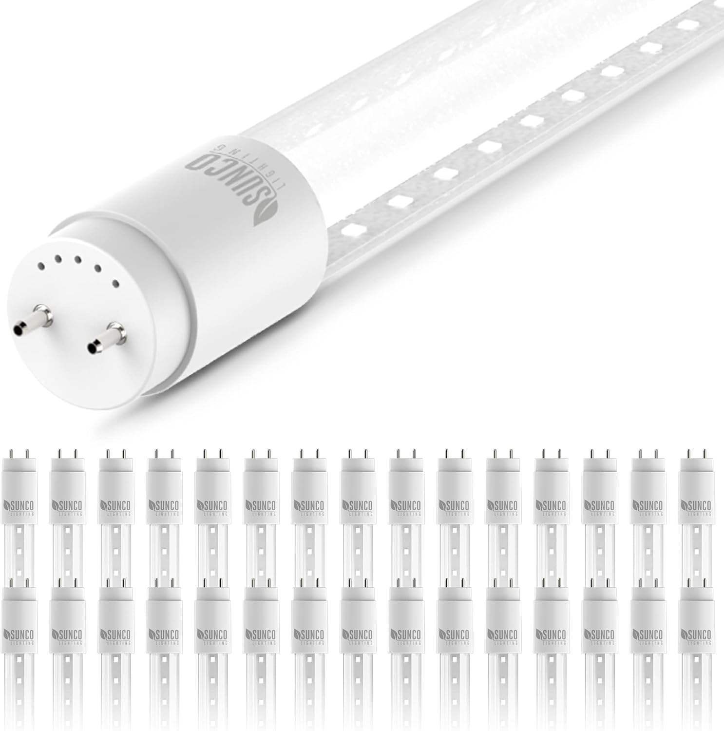 Sunco Lighting 30 Pack T8 LED 4FT Tube Light Bulbs Ballast Bypass Fluorescent Replacement, 5000K Daylight, 15W, Clear Cover, Retrofit, Single Ended Power (SEP), Commercial Grade – UL, DLC