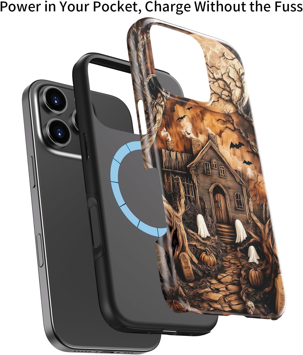 MERRO for iPhone 16 Pro Case - Wireless Charging Compatible - Dual-Layer Hard Shell & Silicone Cover - Protective Phone Case with Cute Wildflower Designs for Women - Mystic Moonlit Manor - Image 3