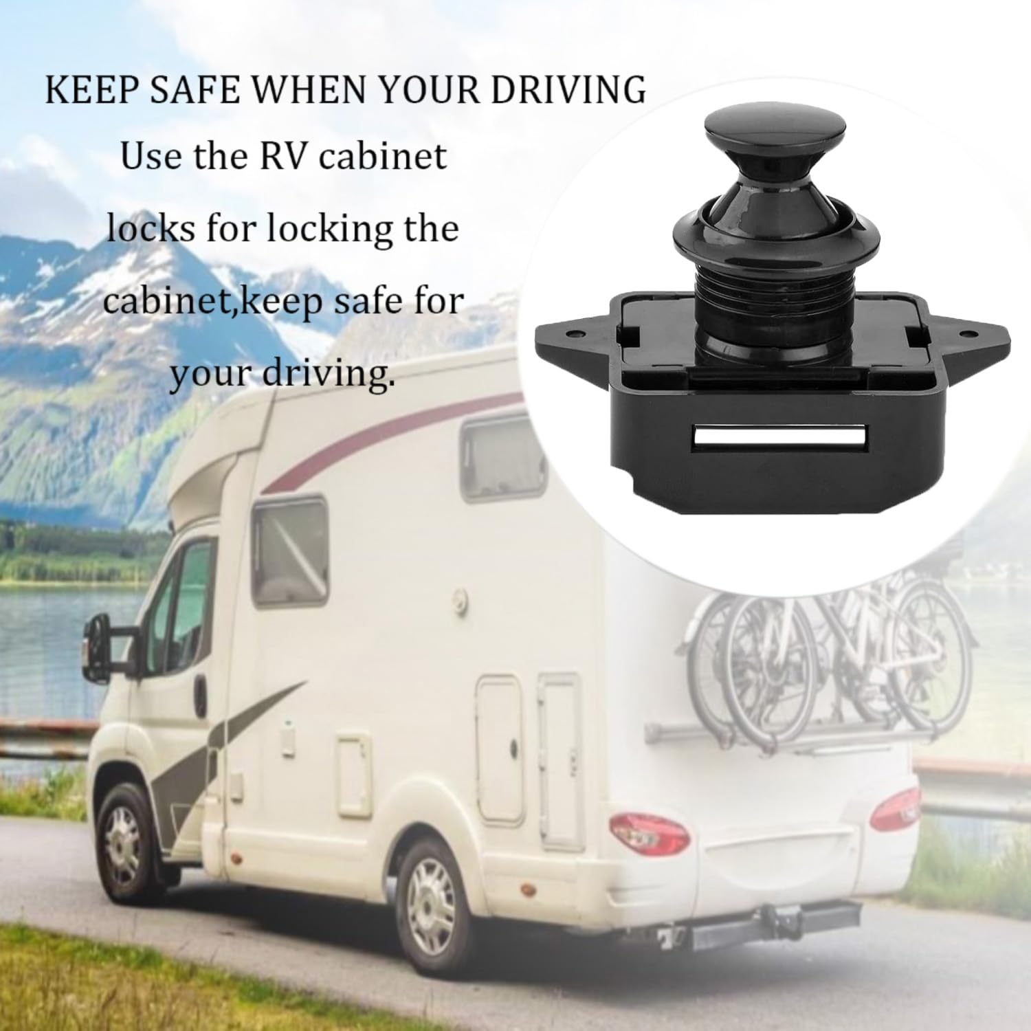 Schlüssellos RV Schrankschlösser mit Groß Push Button, ABS RV Cabinet Catch Verriegelung für RV Wohnmobile Wohnmobil-Anhänger Wohnwagen Van Yachten Boote (Schwarz 5 Stück)