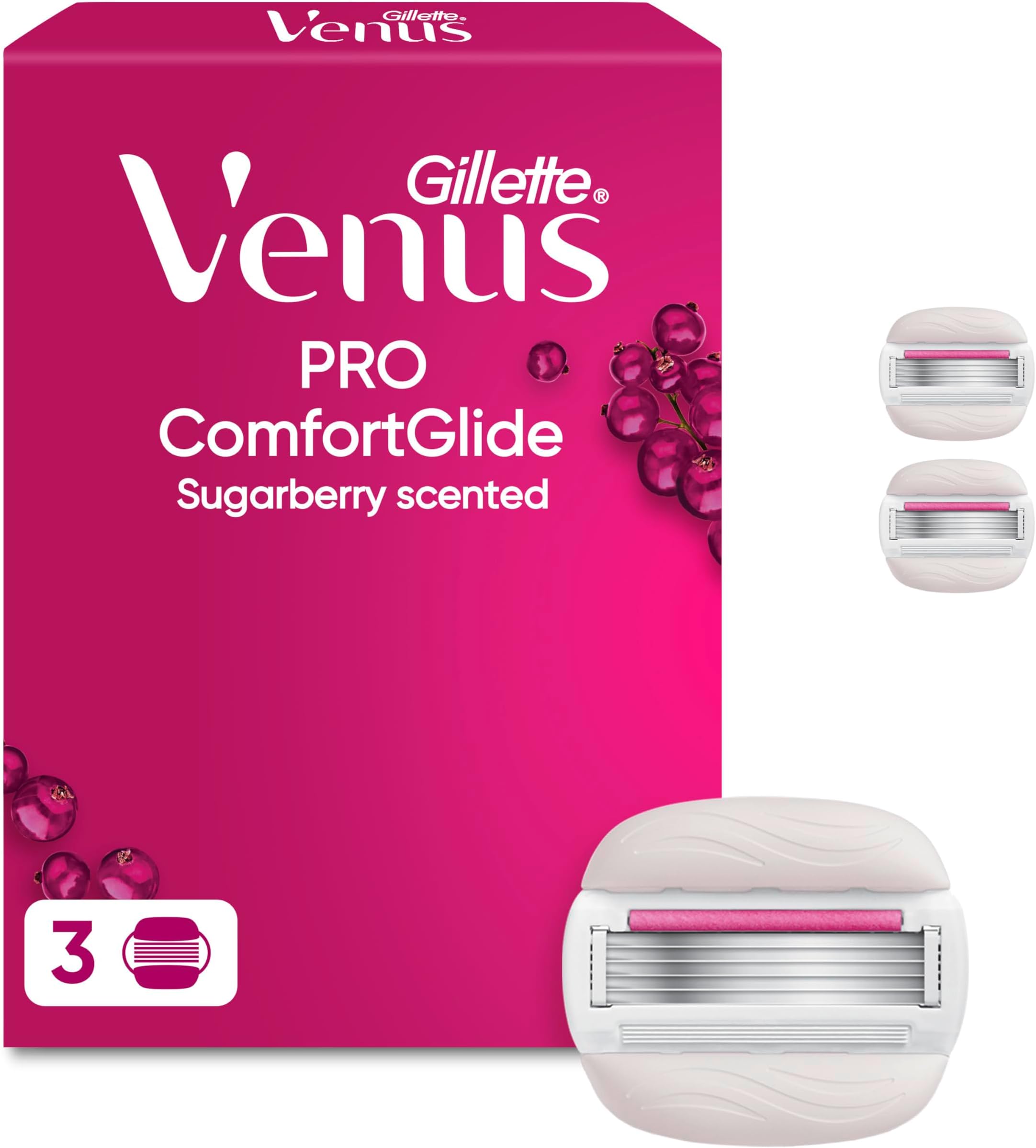 Gillette Venus Comfortglide Sugarberry plus Olay Women's Razor Blade Refills, Pack of 3, 5 blades for a smooth, close shave that lasts