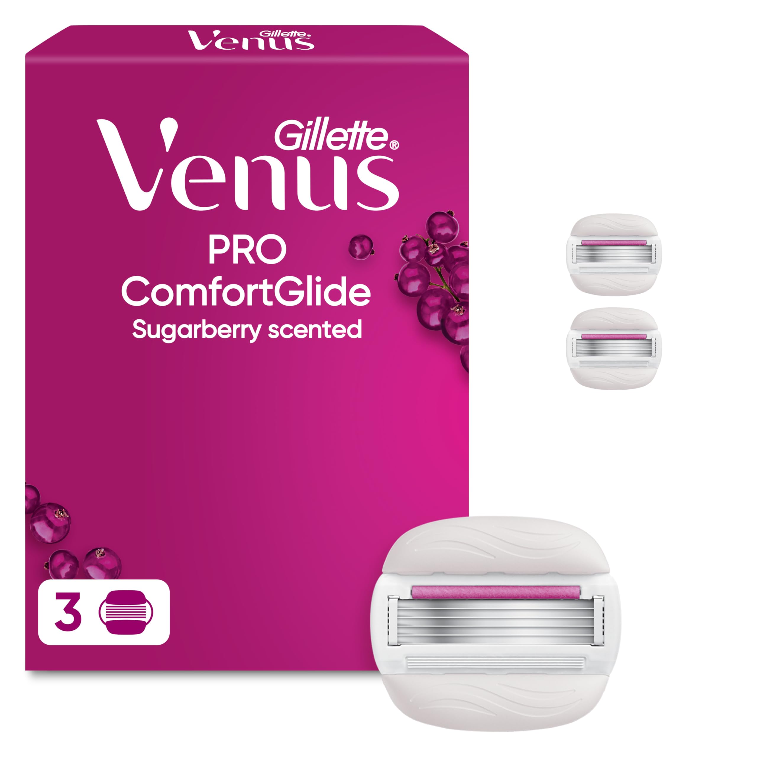 Gillette Venus Comfortglide Sugarberry plus Olay Women's Razor Blade Refills, Pack of 3, 5 blades for a smooth, close shave that lasts