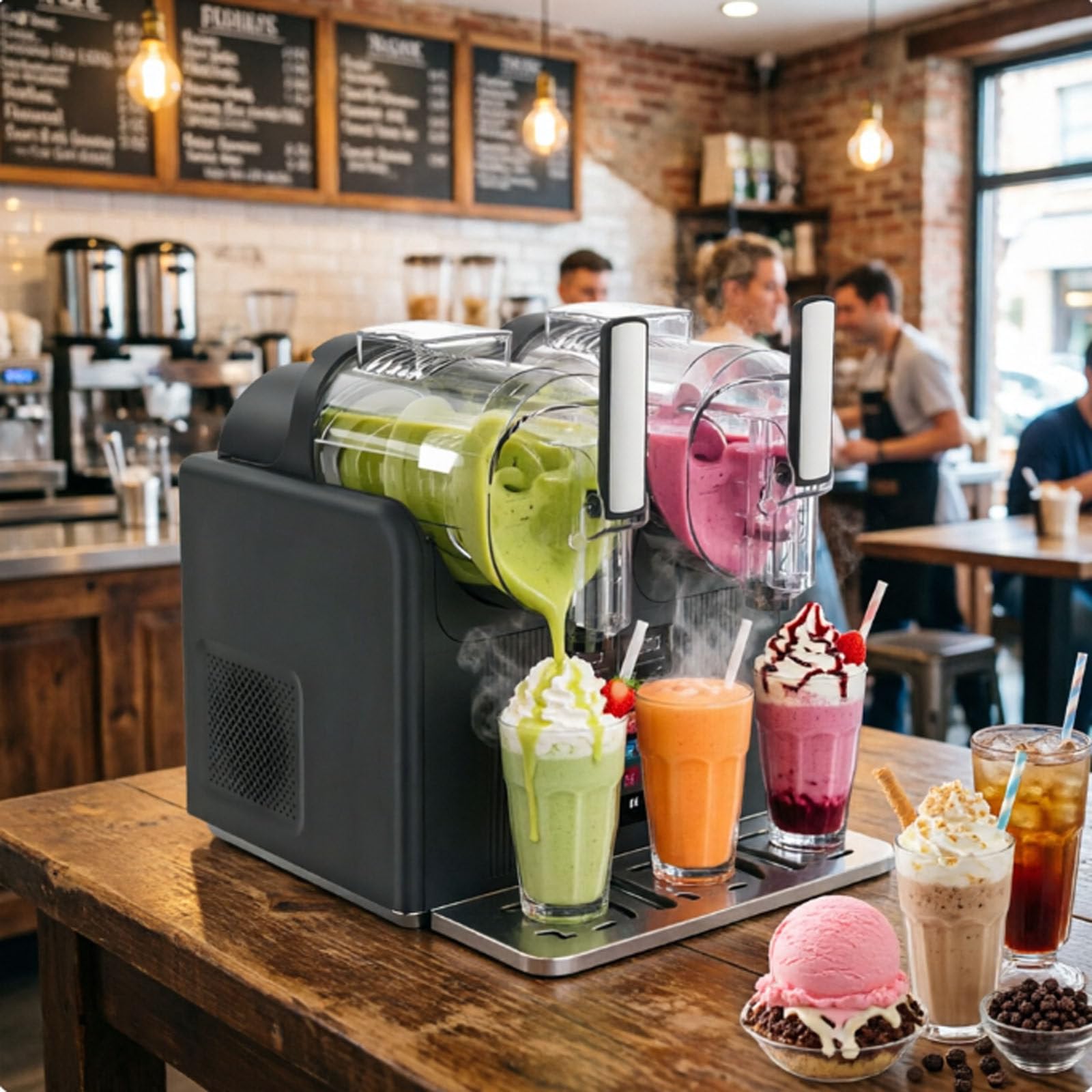 Nueva Máquina para Hacer Granizados, Máquina De Granizados De Doble Cabezal, Dispositivo Eléctrico para Helado Suave con Capacidad Doble De 2 litros, 7 Preajustes En 1 Black