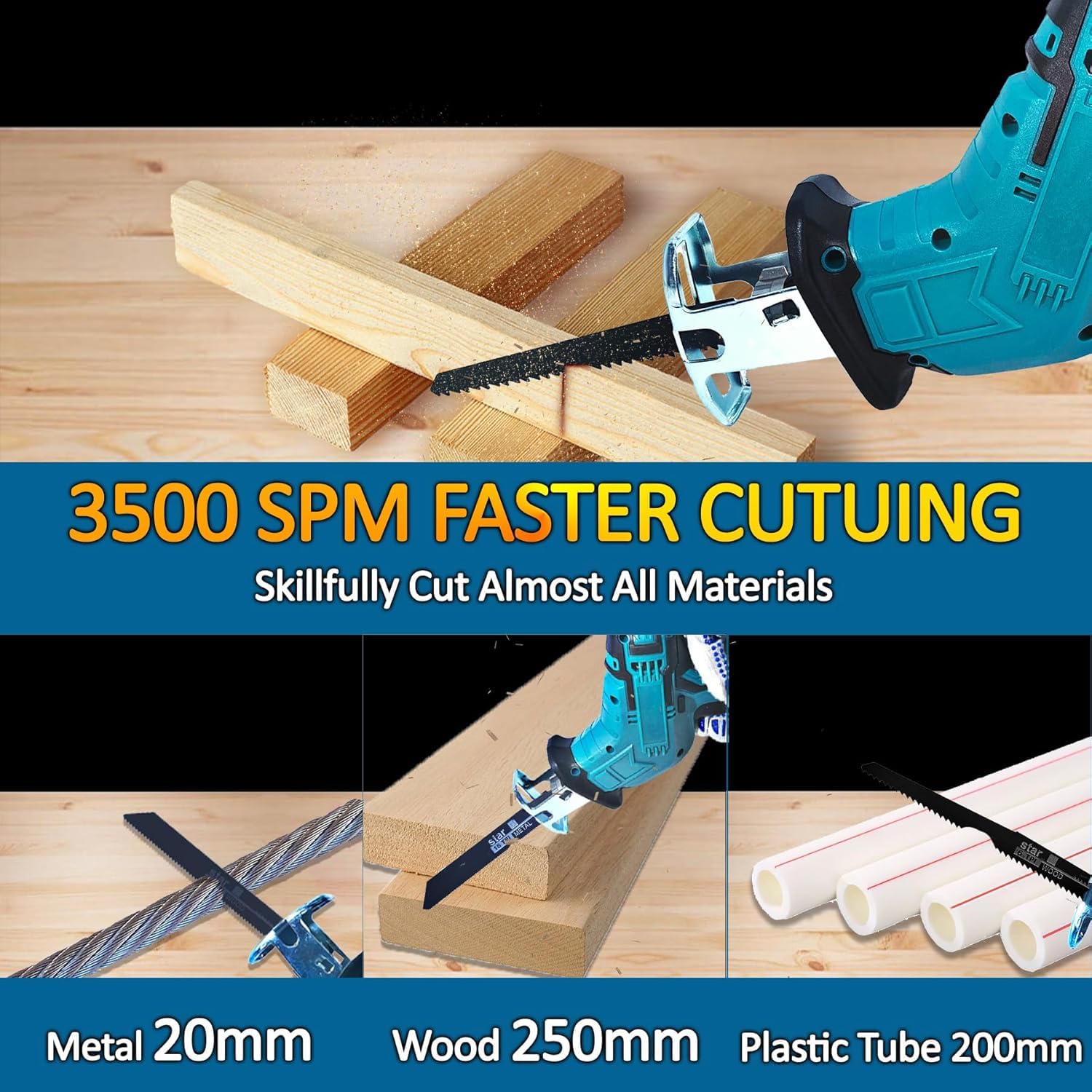Sierra de sable con batería compatible con batería Makita de 18 V, ideal para trabajos de sierra con madera, versión compacta, incluye 4 hojas de sierra sable, sin batería ni cargador