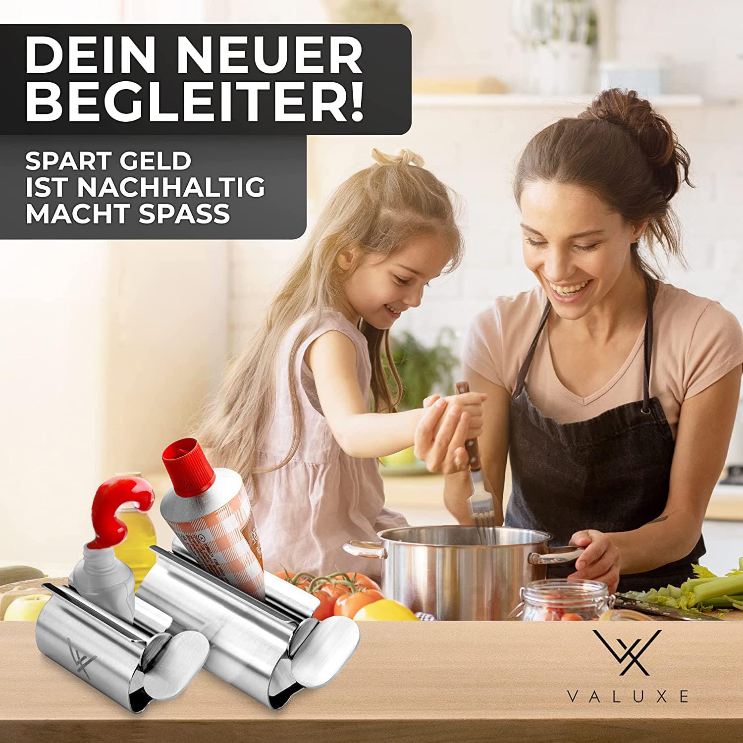 VALUXE® Wyciskarka do tubek premium [2 x mały] – wyciskacz pasty do zębów ze stali nierdzewnej – efektywna prasa do tubek – w zestawie szlufka do zawieszania – wyciśnięcia bez resztek
