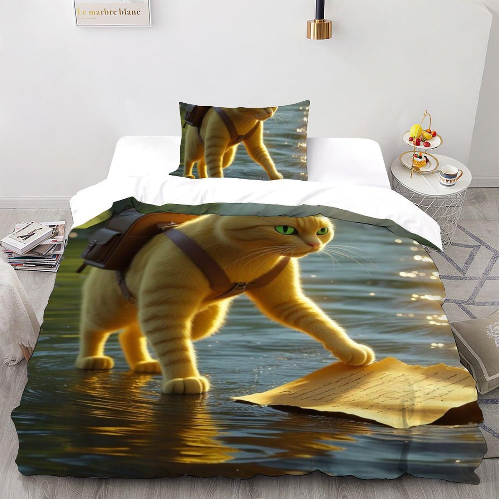 Housse de couette chaton orange imprimé 3D animaux lit simple