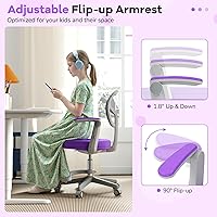 Vista 71 de GLACER Silla de escritorio para niños, silla de estudio giratoria de malla ajustable con ruedas, brazos, silla ergonómica para computadora con Verde