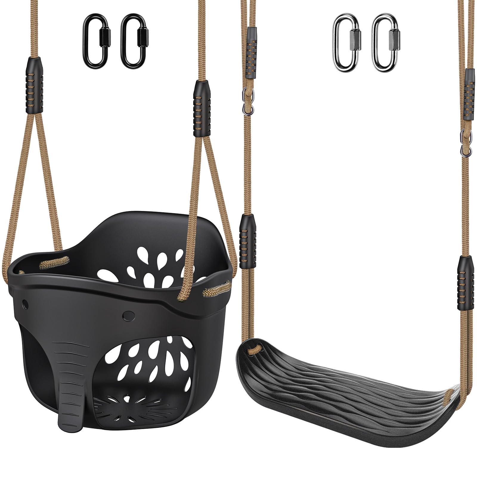 SELEWARE Black Toddler Swing Set - Heavy-Duty High Back Full Bucket Toddler Swing Seat & Kids Tree Swing with Adjustable Ropes, Backyard Playground Swing Set Accessories for Kids, Indoor/Outdoor Use — image 1