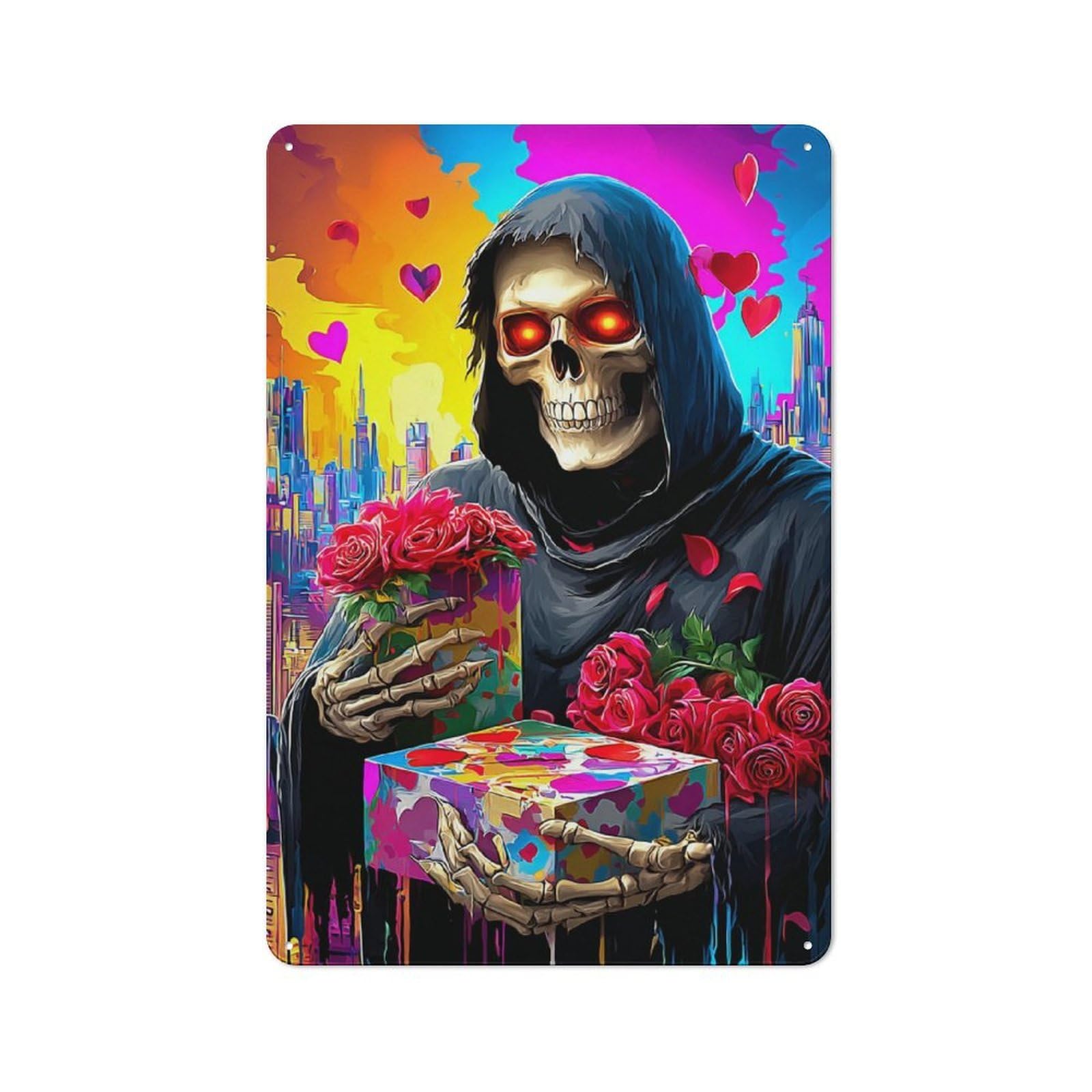 Junmoney Valentine's Day With Grim Reaper Tin Wall Plaque 30X20cm With For Café Or Restaurant, Suited To Restaurant Decor Fans