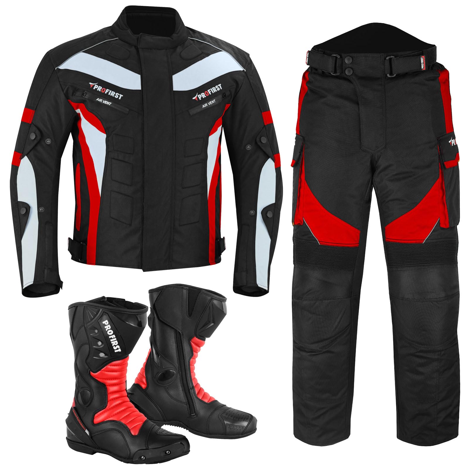 Inflori Men's Red Motorcycle Suit Waterproof Motorbike Jacket For Boy Ce-Armou 2-Piece Motorbike Suits Cordura Rider Jacket With Motorcycle Trouser & Boots (Uk, Alpha, Xl, Regular, Regular, )