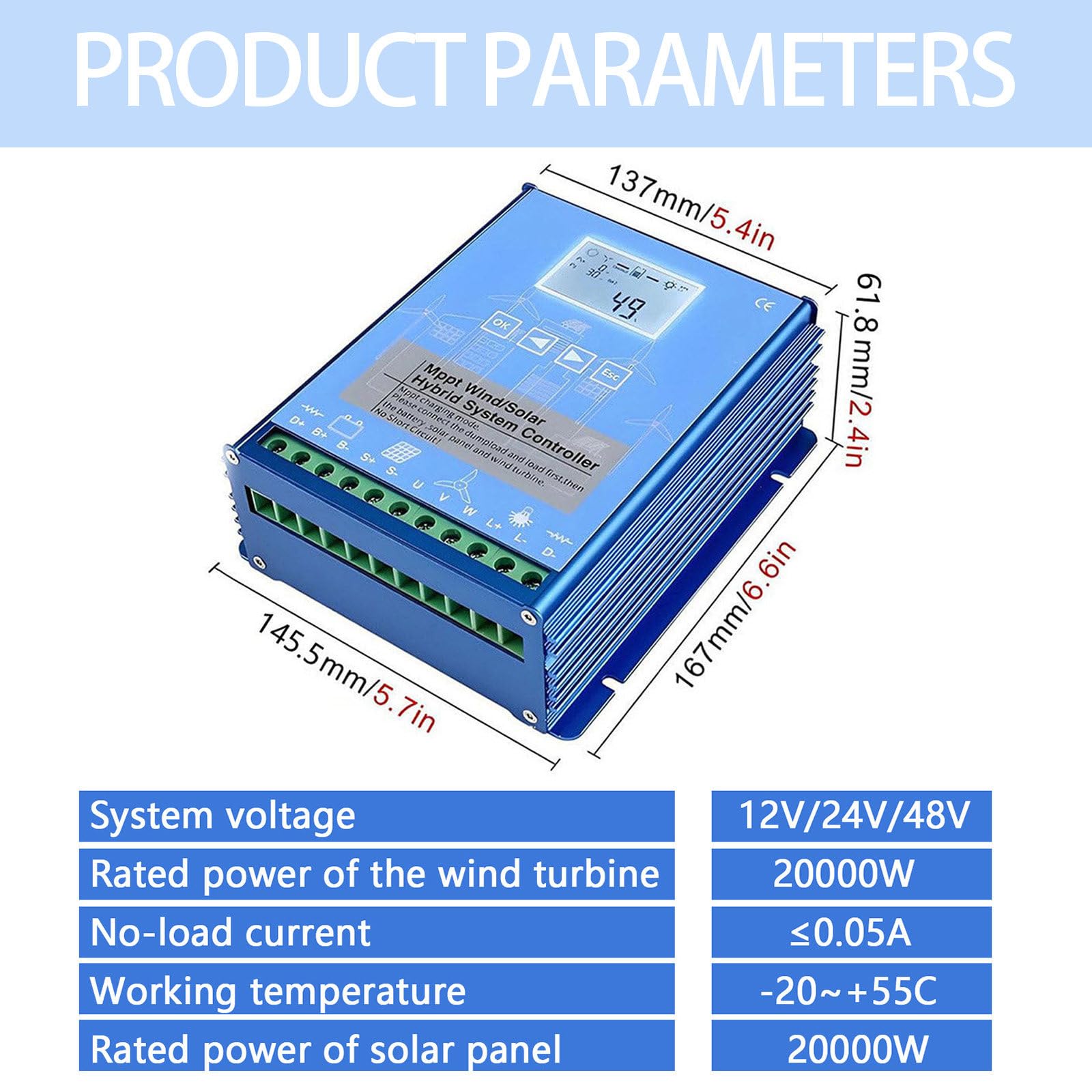 Controlador Híbrido Solar-Viento 10000W,12 V/ 24 V/ 48 V, Controlador Híbrido Solar De Carga MPPT para Batería del Cargador del Generador De Turbina Eólica 12V