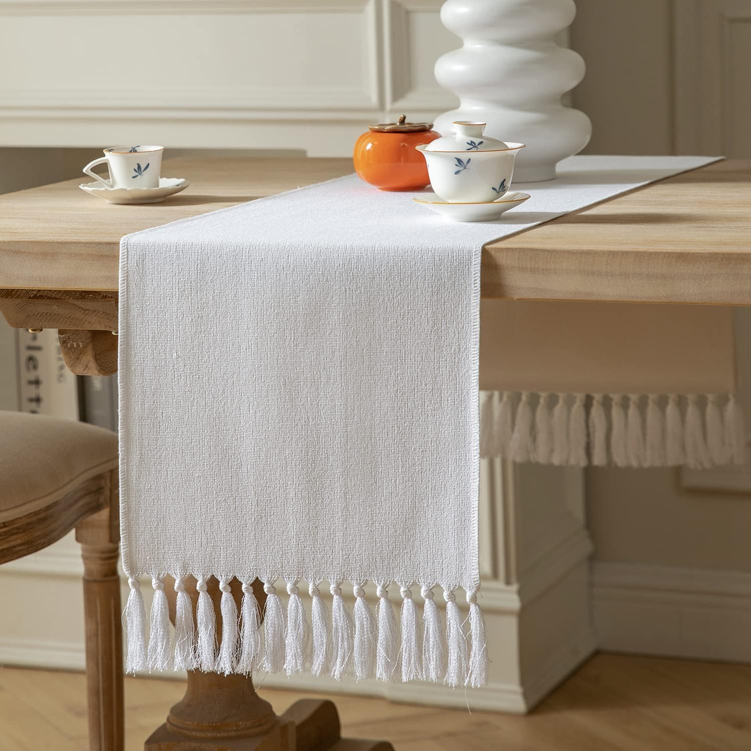ZeeMart White Table Runners 72 Inches Long, Burlap Linen