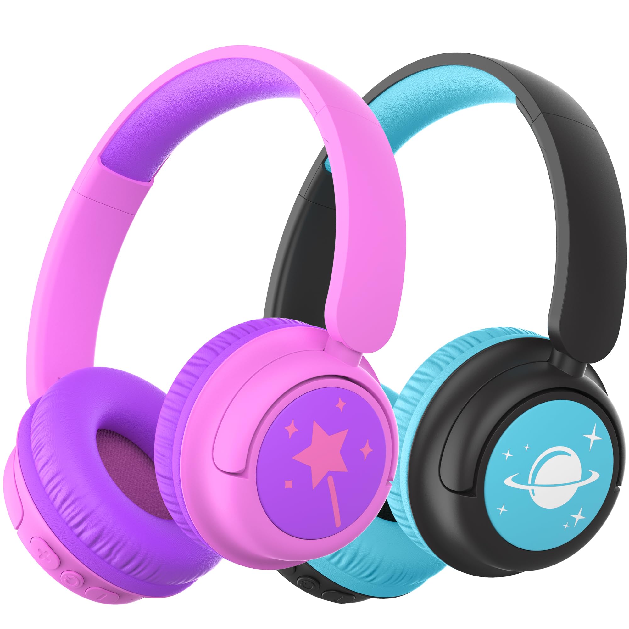 iClever BTH22 Kids Bluetooth Headphones 2 Pack, 60H Play Time, 74/85 dBA Safe Volume, Bluetooth 5.4, USB C, Over Ear Kids Headphones Wireless AUX Cord