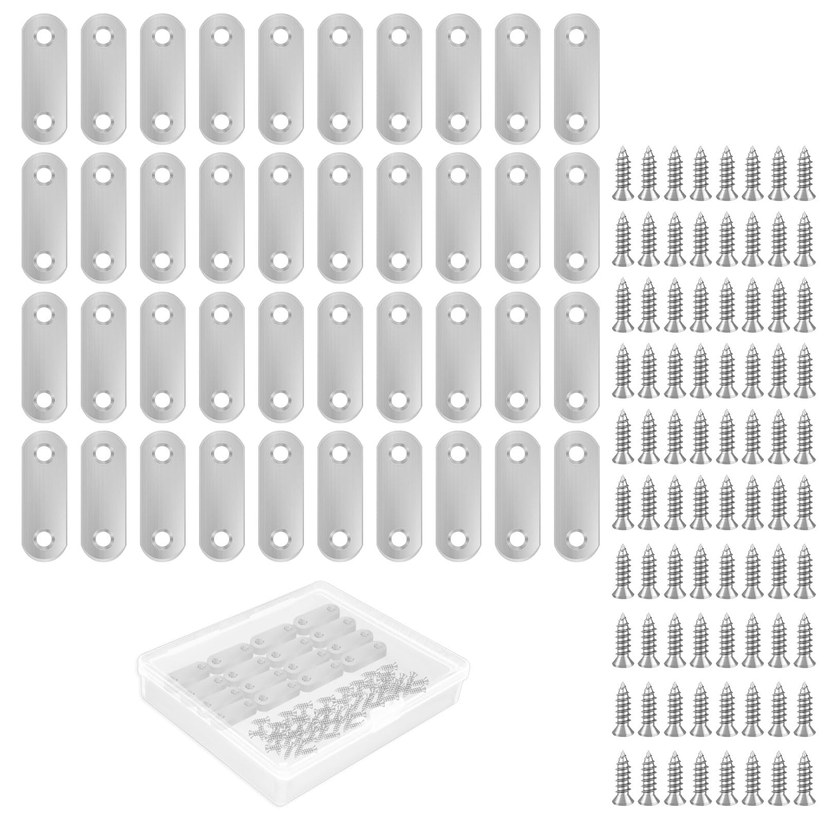 Diakey 40 Pack Flat Brackets for Braces, 4.7 x 1.6cm/1.9 x 0.6in Stainless Steel Straight Mounting Brackets Metal Mending Plate with Screws for Wood