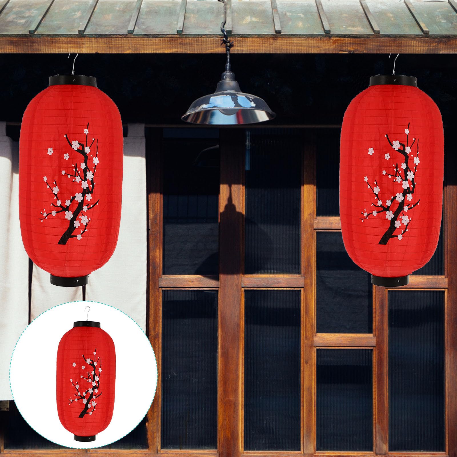 SEWACC Japanese Style Lantern Traditional Japanese Silk Hanging Lantern Party Decoration Plum Lantern Ornament for Restaurant Indoor Outdoor