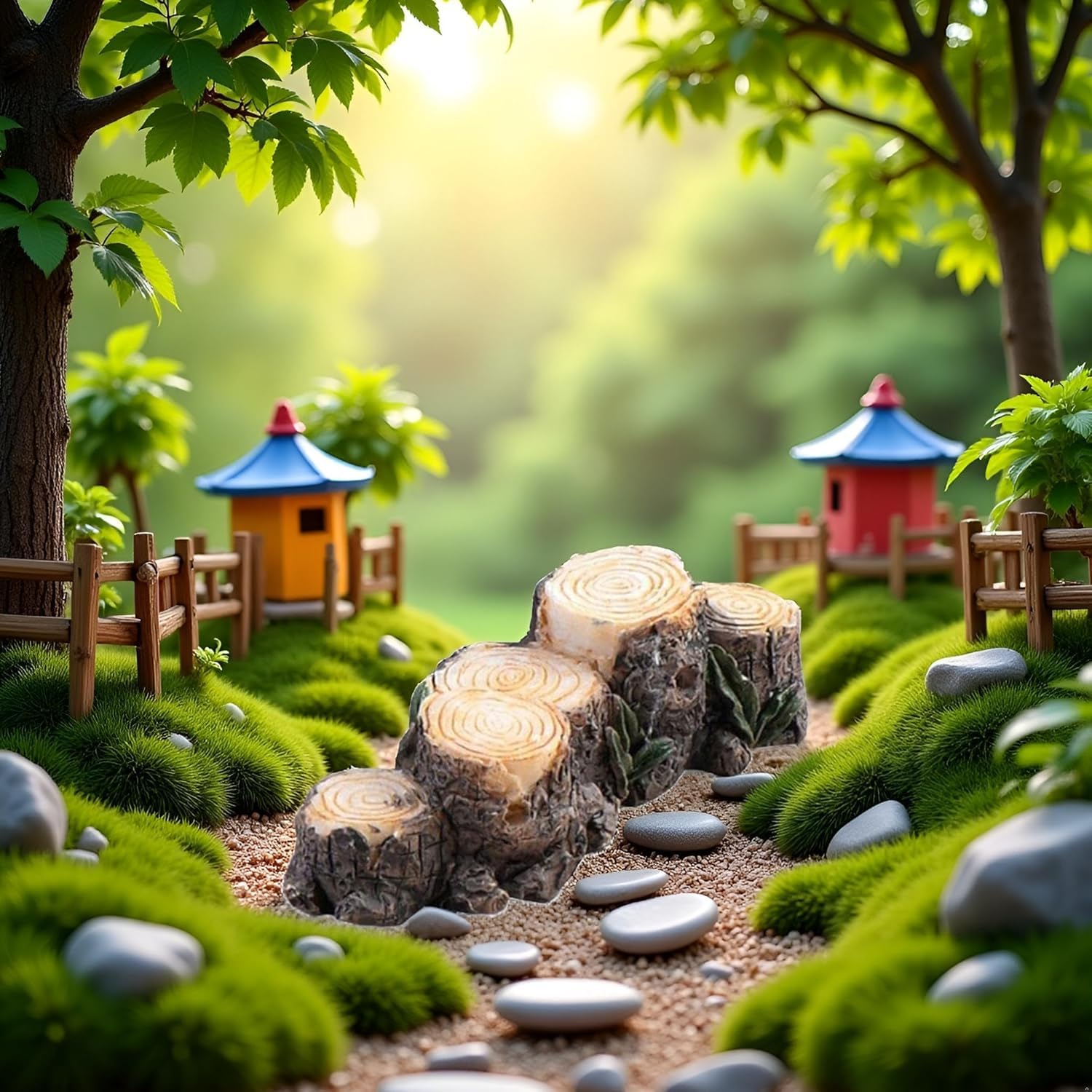 Miniature Resin Stump Micro Landscape Fairy Garden Ornament Mini Doll House Outdoor Landscape Decor, Sculptures and Statues, Generic