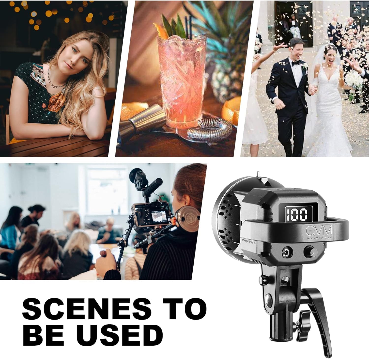GVM - Luce video a LED da 80 W con kit di montaggio Bowens, illuminazione a uscita continua 5600K CRI97+, dimmerabile, kit di illuminazione per fotografia, illuminazione da studio per fotocamera, luce