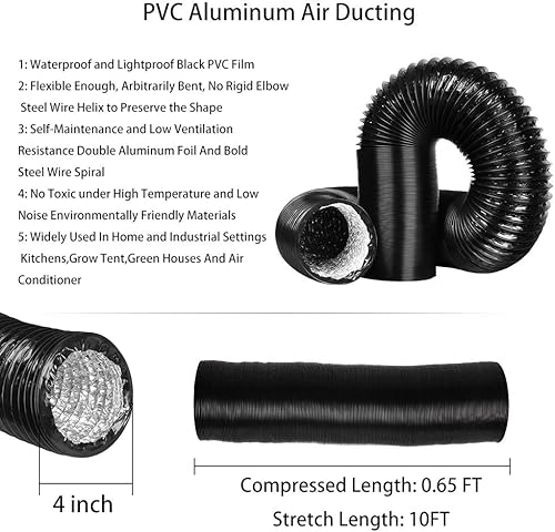 Miniatura 2 de Omont Manguera de ventilación para secadora de 4 pulgadas, 10 pies, tubo de conducto de aire flexible con aislamiento de aluminio, kit de manguera