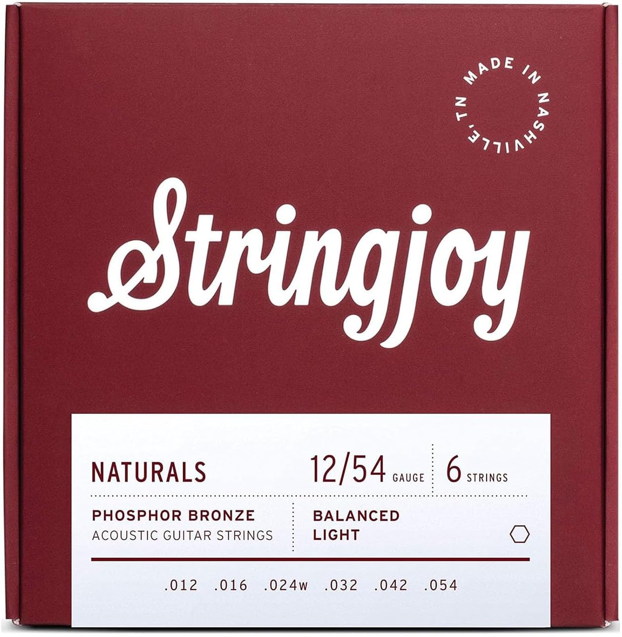 Stringjoy Naturals 12-54 Balanced Light Gauge guitar strings – Phosphor Bronze Acoustic Guitar Strings - Balanced Tension & Optimal Tone for Lead, Rhythm, or Fingerstyle, Acoustic 6 String Set, 1-Pack