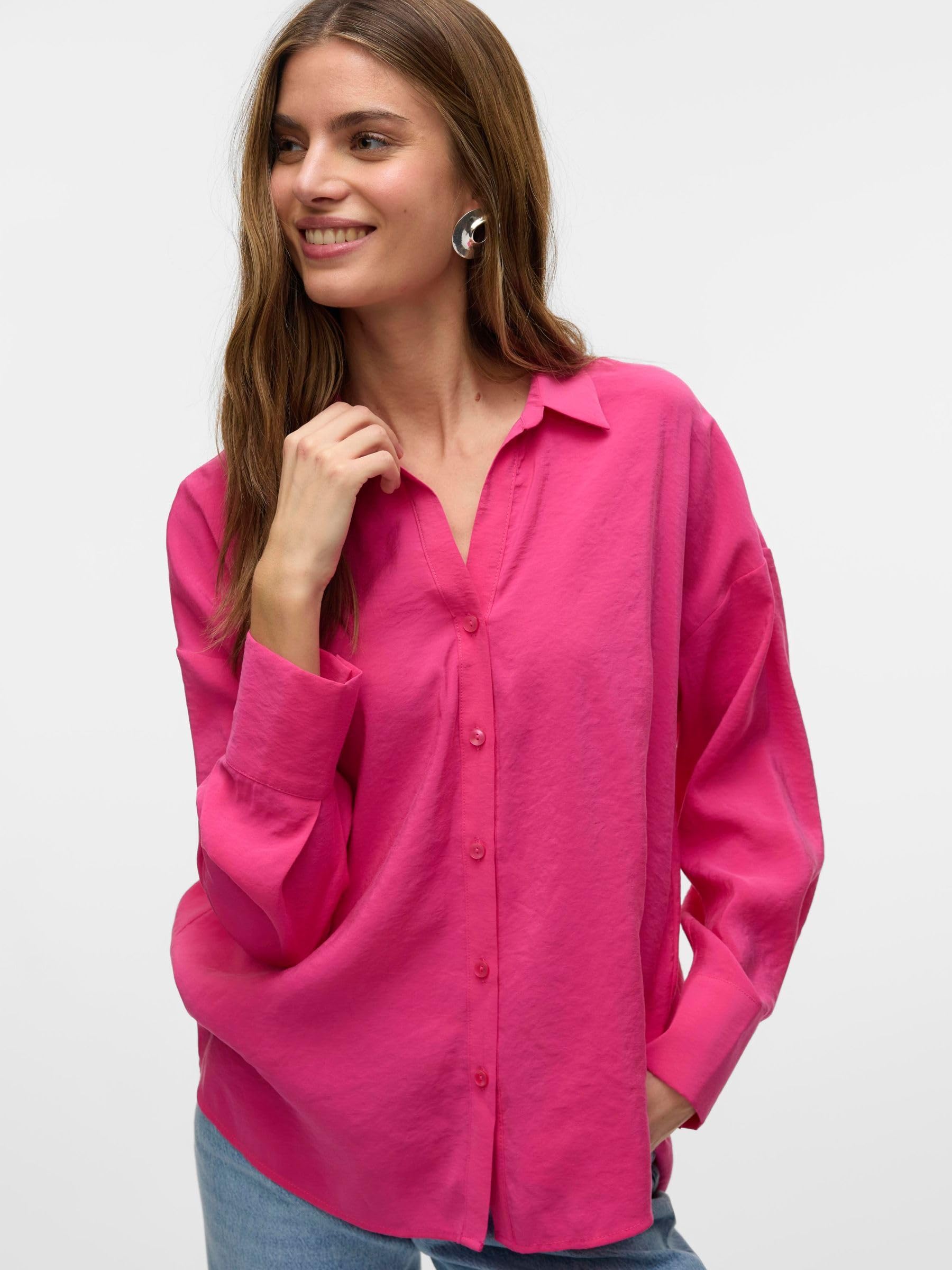 VERO Moda Damen Vmqueeny Ls Oversize Shirt WVN Ga Noos Langarmshirt