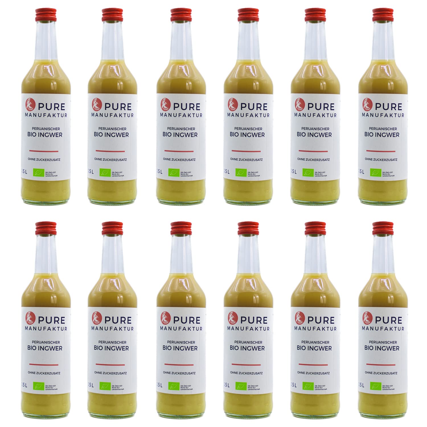 Pure Ginger Gingembre bio péruvien de qualité supérieure sans sucre ni additifs artificiels (12 x 500 ml)