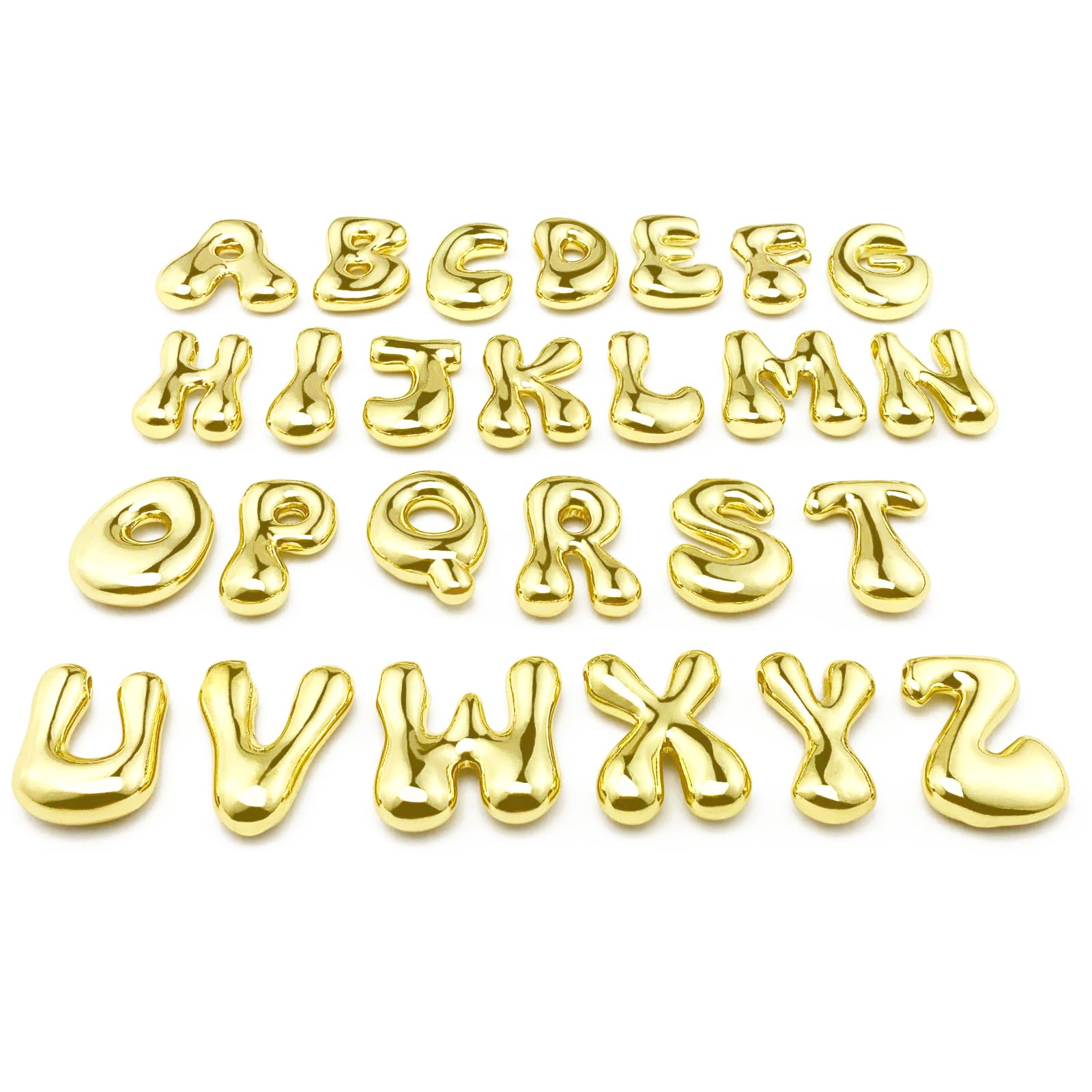 26 dijes de letras iniciales de latón chapado en oro de 18 quilates, grandes burbujas A-Z, colgantes delicados del alfabeto para hacer joyas, collares con inicial, nombre, regalo